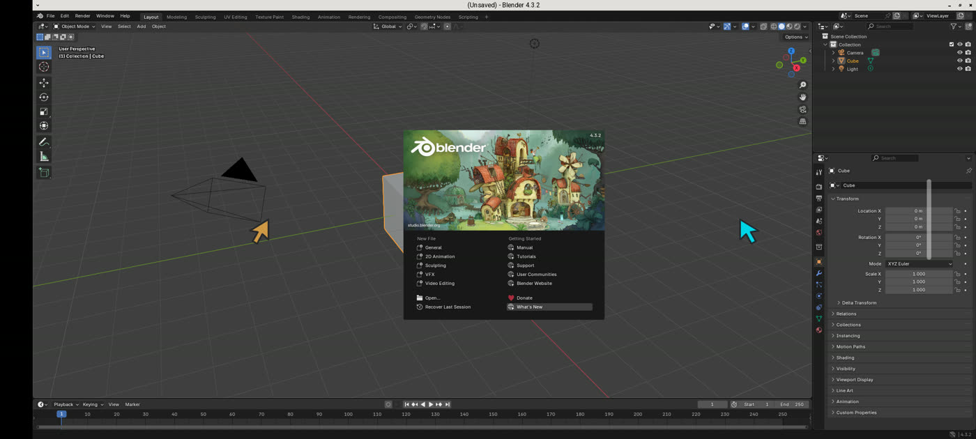 Blender's 3D viewport on a phone.