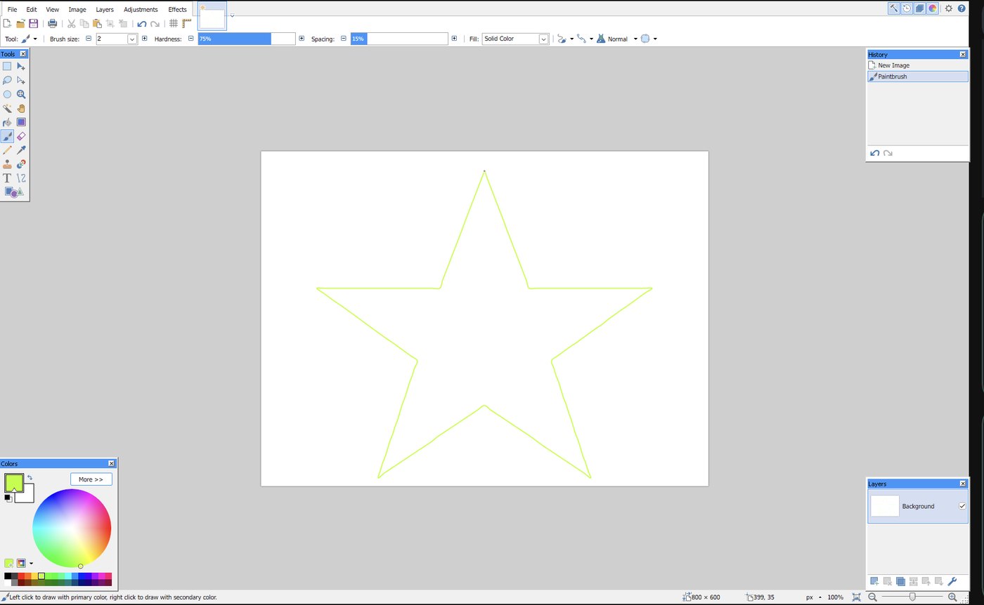 Windows Paint.NET with a star drawn by finger, on a phone.
